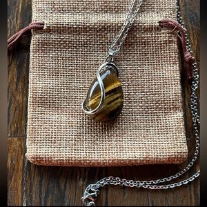 Tigers Eye Necklace Tigers Eye Pendant with Stainless Steel Chain